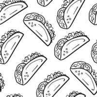 Taco seamless pattern in doodle style vector