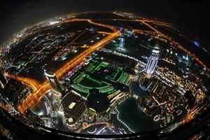 Panorama of down town Dubai city at night photo