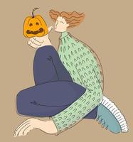 girl with pumpkin. Vector illustration with flat style