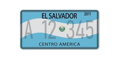 Car number plate . Vehicle registration license of El Salvador. vector