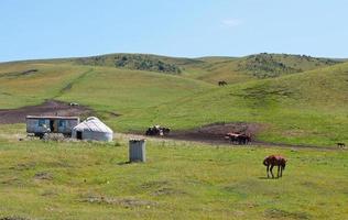 Traditional yurt in the wide landscape of Central Asia photo