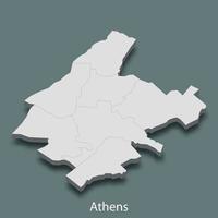 El mapa isométrico 3d de atenas es una ciudad de grecia vector