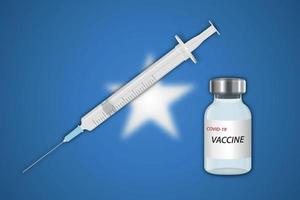 Syringe and vaccine vial on blur background with Somalia flag, vector