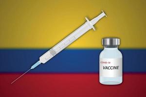 Syringe and vaccine vial on blur background with Colombia flag vector