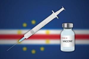 Syringe and vaccine vial on blur background with Cape Verde flag vector