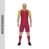 3D realistic soccer player mockup. Montenegro Football Team Kit vector