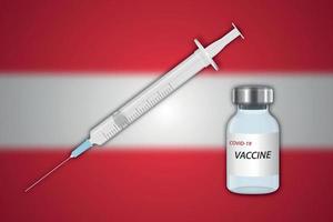 Syringe and vaccine vial on blur background with Austria flag vector