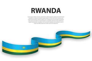 Waving ribbon or banner with flag of Rwanda vector