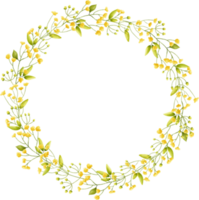 cirkel ram gul blomma blommig vattenfärg med guld cirkel. png