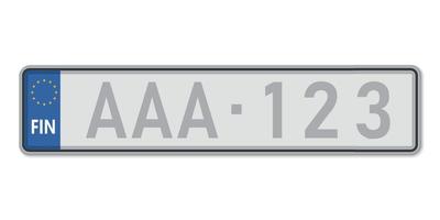 Car number plate . Vehicle registration license of Finland vector