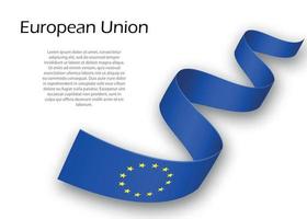 Waving ribbon or banner with flag of European Union vector