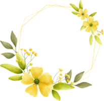 quadro de círculo flor amarela aquarela floral com círculo de ouro png