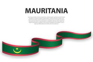 Waving ribbon or banner with flag of Mauritania vector