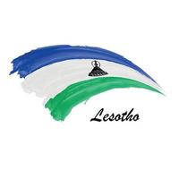 Watercolor painting flag of Lesotho. Brush stroke illustration vector