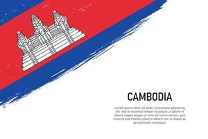 Fondo de trazo de pincel de estilo grunge con bandera de camboya vector