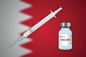 Syringe and vaccine vial on blur background with Bahrain flag vector