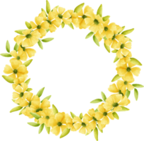 Circle frame yellow flower floral watercolor with gold circle. png