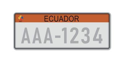 Car number plate . Vehicle registration license of Ecuador vector