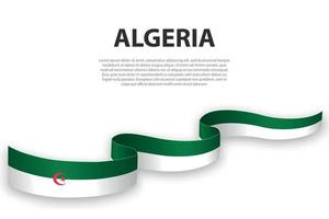 Waving ribbon or banner with flag of Algeria vector