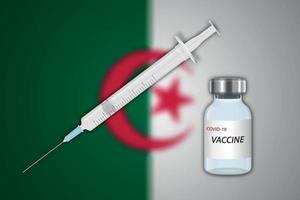 Syringe and vaccine vial on blur background with Algeria flag vector