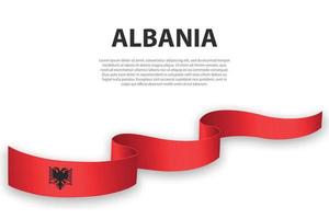 Waving ribbon or banner with flag of Albania. vector