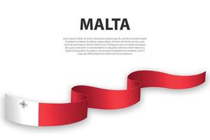 Waving ribbon or banner with flag of Malta vector