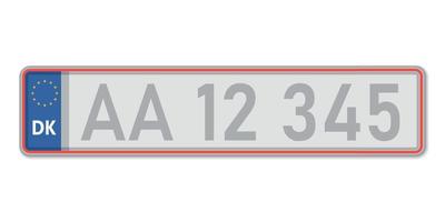 Car number plate . Vehicle registration license of Denmark vector