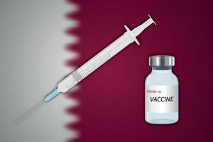 Syringe and vaccine vial on blur background with Qatar flag vector