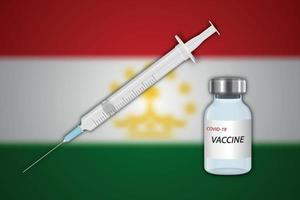 Syringe and vaccine vial on blur background with Tajikistan flag vector