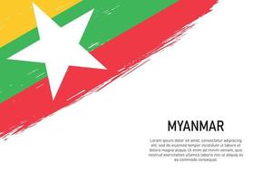 Fondo de trazo de pincel de estilo grunge con bandera de myanmar vector