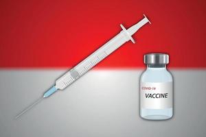 Syringe and vaccine vial on blur background with Indonesia flag vector