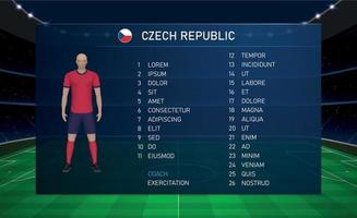 Football scoreboard broadcast graphic with squad soccer team Czech Republic vector