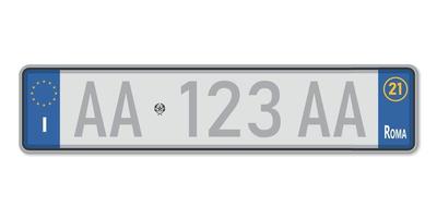 Car number plate. Vehicle registration license of Italy vector
