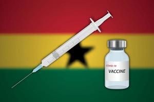 Syringe and vaccine vial on blur background with Ghana flag, vector