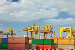 container ship leaving the container port terminal photo