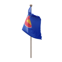 Verband südostasiatischer Nationen 3D-Darstellung Flagge an der Stange. Fahnenmast aus Holz png