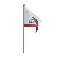 bandera de ilustración 3d de california en el poste. asta de bandera de madera png