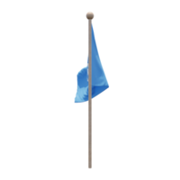 drapeau d'illustration 3d des nations unies sur le poteau. mât en bois