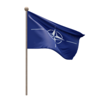 NATO 3d illustration flag on pole. Wood flagpole png