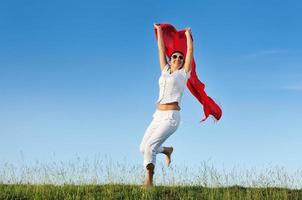 woman meadow scarf photo