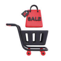 Black Friday Super Sale with shopping cart and bags, Christmas and Happy New Year promotion, 3d rendering. png