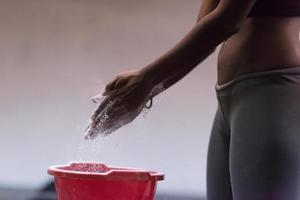 black woman preparing for climbing workout photo