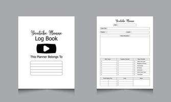 interior del libro de registro del planificador. cronograma de video y cuaderno de seguimiento. vector de diseño de interiores de plantilla de planificador