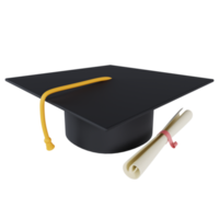 casquette de graduation 3d avec illustration de certificat d'éducation premium png