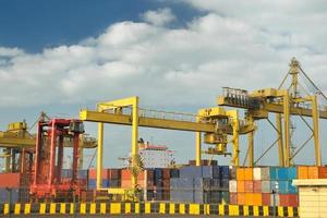 container ship leaving the container port terminal photo
