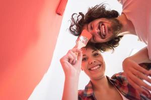 couple painting interior wall photo