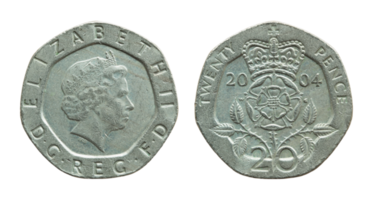 british twenty pence coin isolated with clipping path png