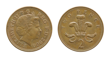 british two pence coin isolated with clipping path png