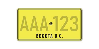 Car number plate . Vehicle registration license of Colombia vector