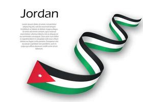 Waving ribbon or banner with flag of Jordan. Template for indepe vector